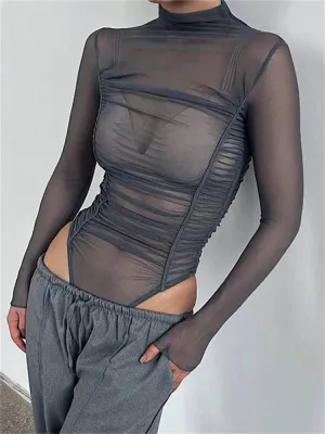 Ruched Mesh Bodysuit