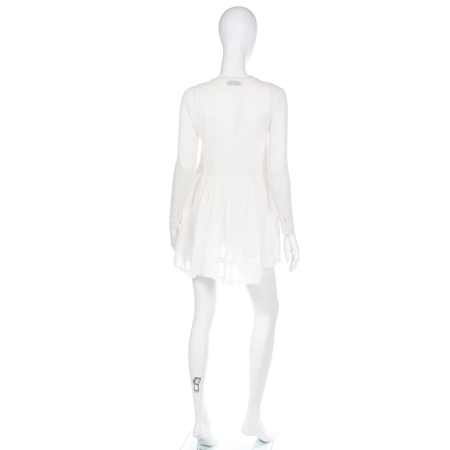 Saint Laurent Paris White Cotton Voile Lace Trimmed Babydoll Tunic Top