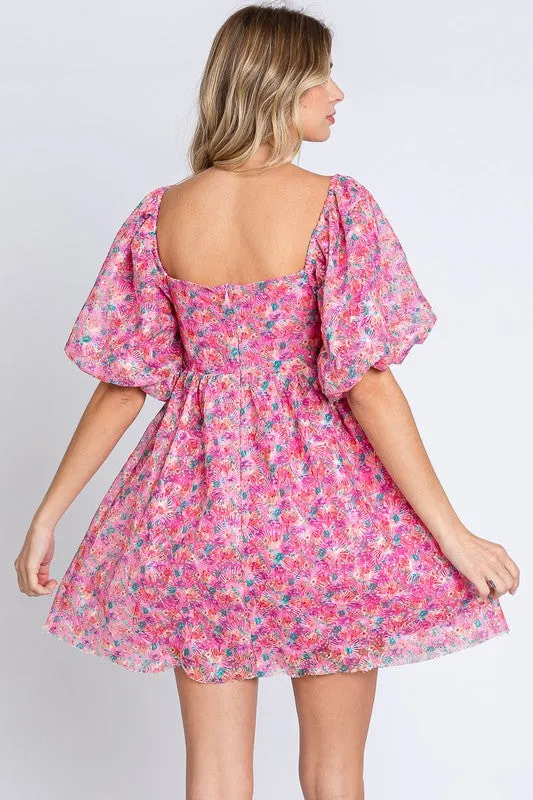 Sequin Floral Babydoll Mini Dress