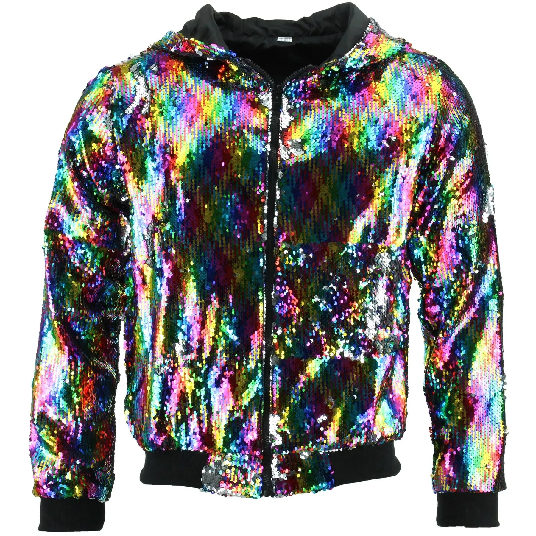 Sequin Hooded Bomber Jacket - Rainbow