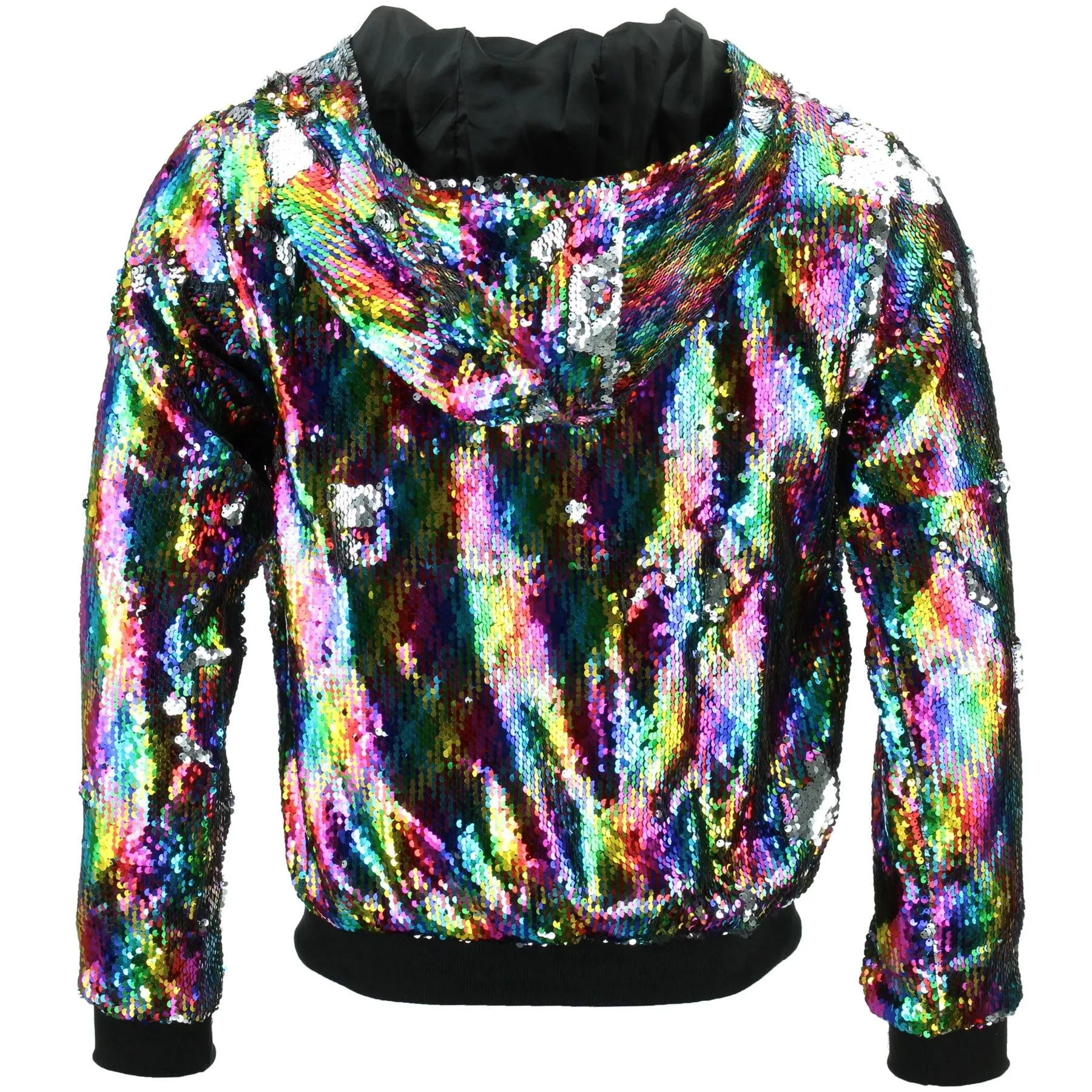 Sequin Hooded Bomber Jacket - Rainbow