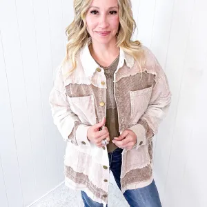 Set Me Free Mineral Washed Corduroy Color Block Jacket In Mauve