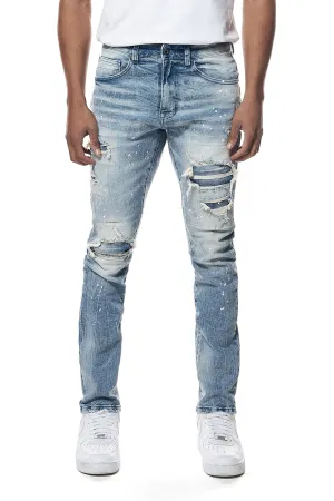 Smoke Rise Men's Distressed Rip & Repair Slim Tapered Denim Jeans