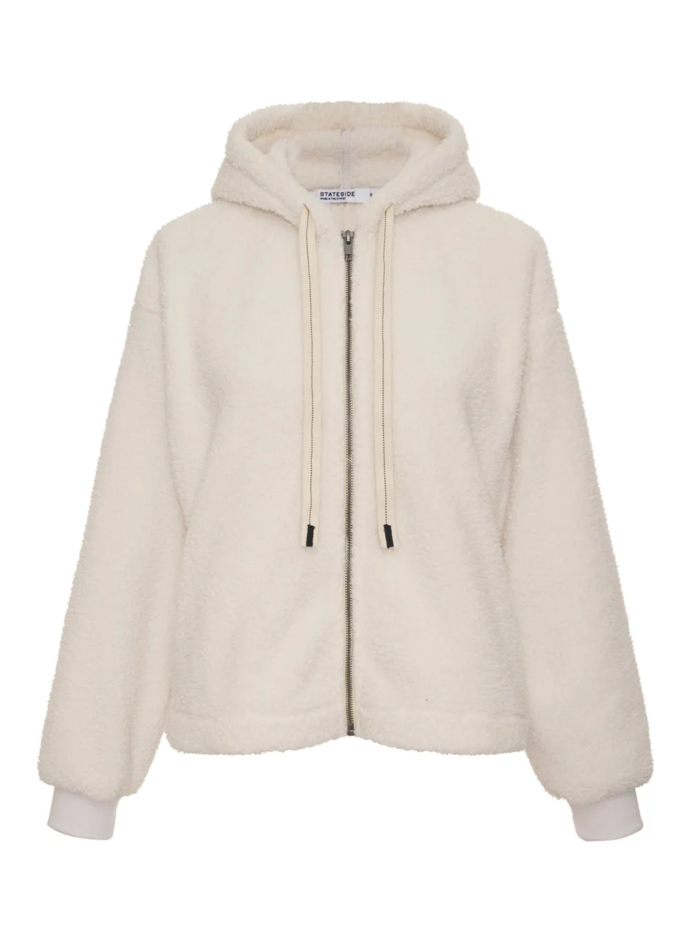 Stateside Double Face Sherpa Hooded Zip Jacket in Cream