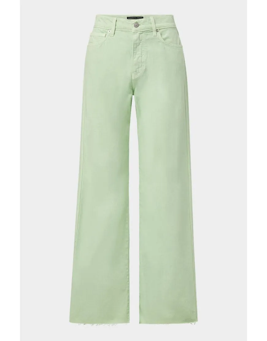 Super Wide Leg Jeans in Pistachio Green