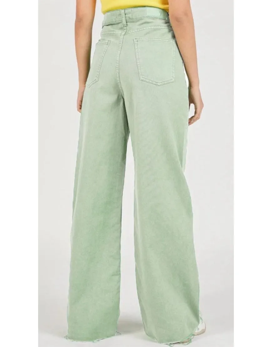 Super Wide Leg Jeans in Pistachio Green