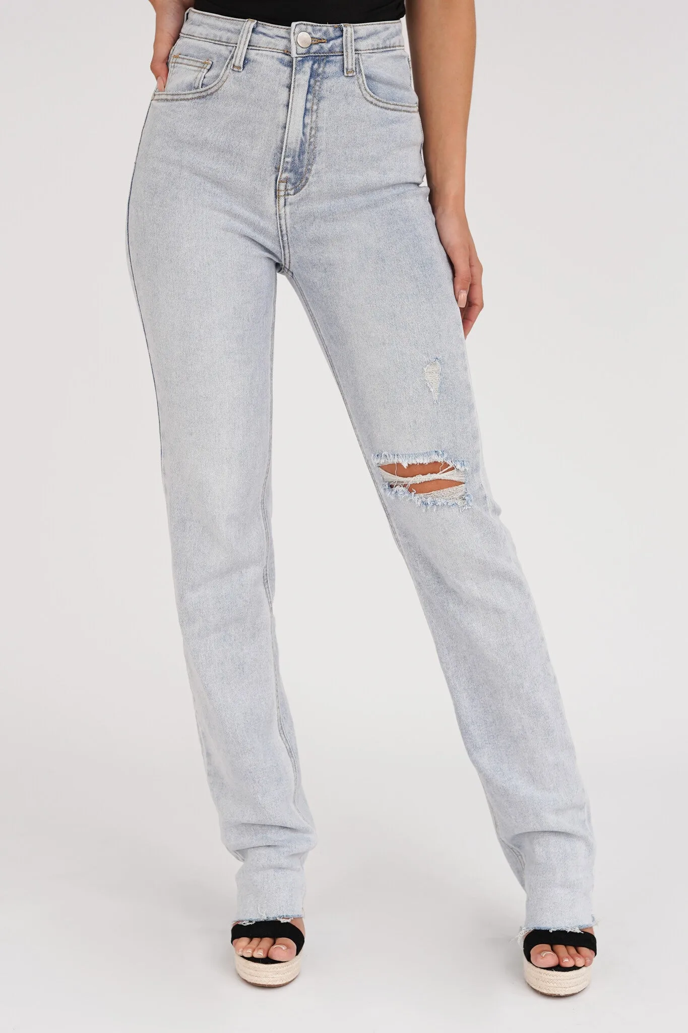 Tall straight leg jeans met destroyed details blauw - Stormi