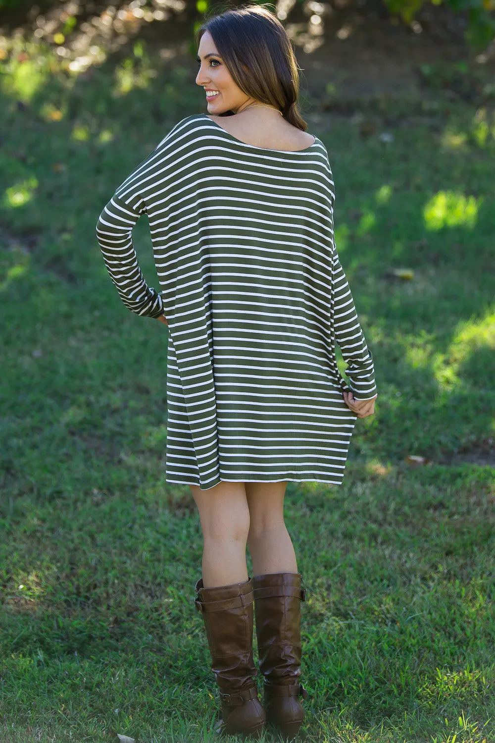 The Perfect Piko Tiny Stripe Tunic Top-Olive/White