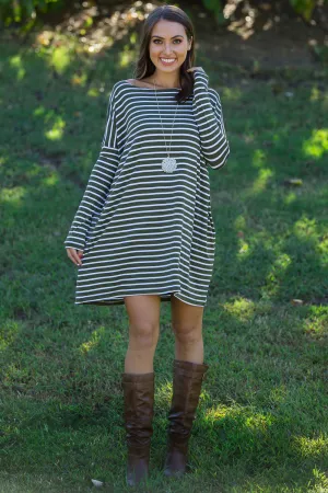 The Perfect Piko Tiny Stripe Tunic Top-Olive/White