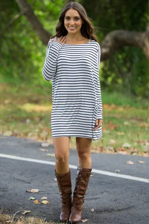 The Perfect Piko Tiny Stripe Tunic Top-White/Black