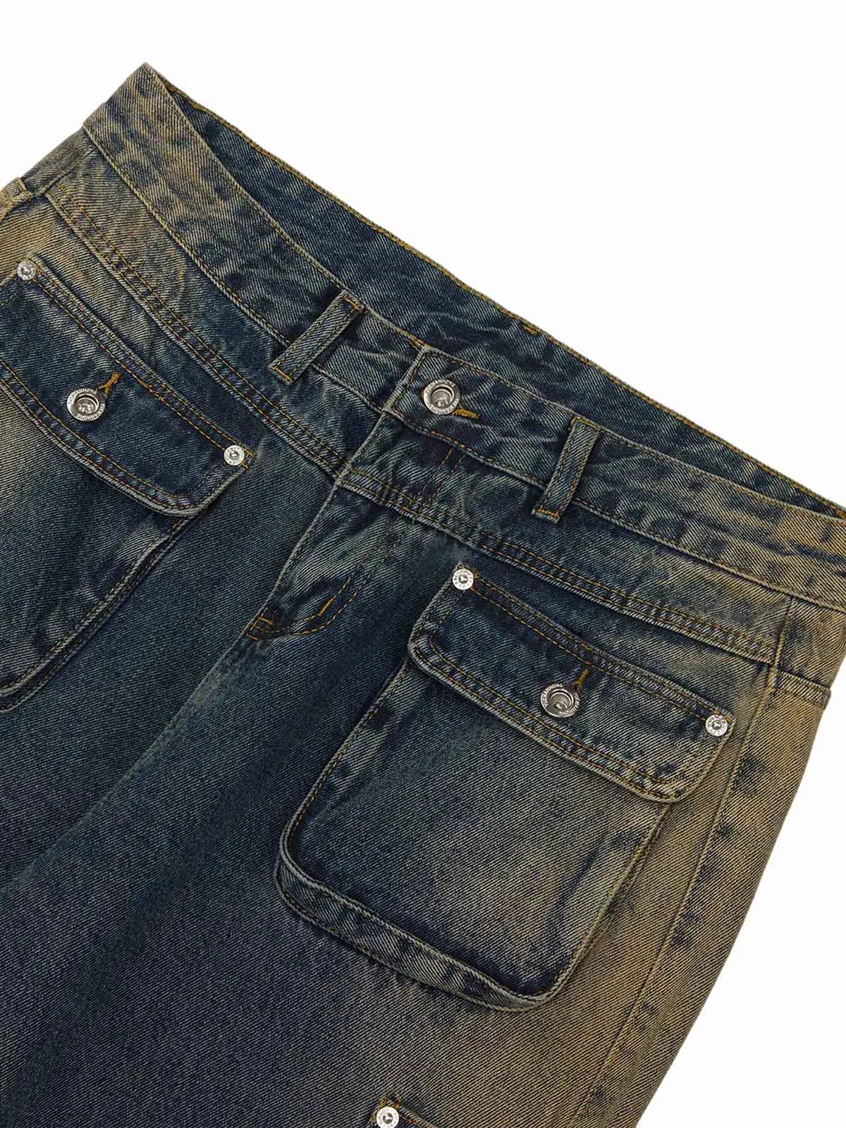 Thesupermade Multi-pocket Zipper Design Washed Hip-Hop Jeans - 2112