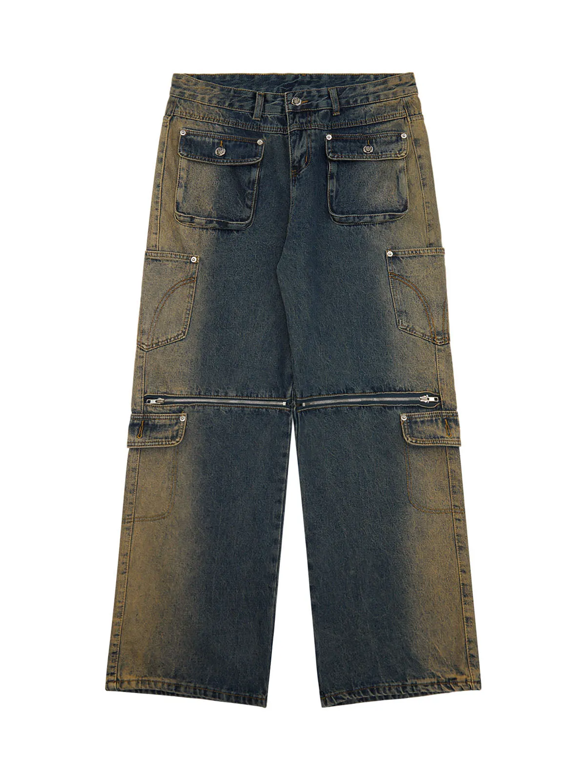 Thesupermade Multi-pocket Zipper Design Washed Hip-Hop Jeans - 2112