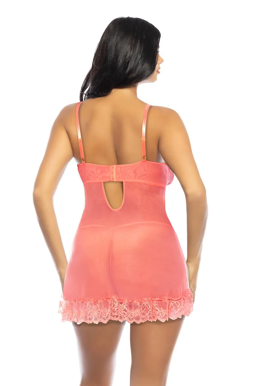 Valentine Pink Lace Babydoll • Curve