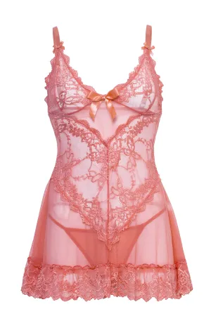 Valentine Pink Lace Babydoll • Curve