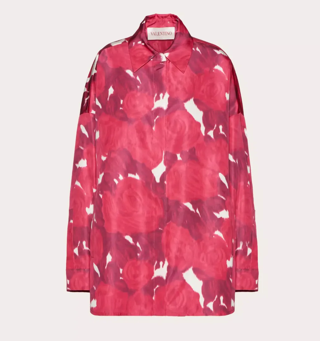 Valentino Rose Moiré Faille Pea Coat - Current Season