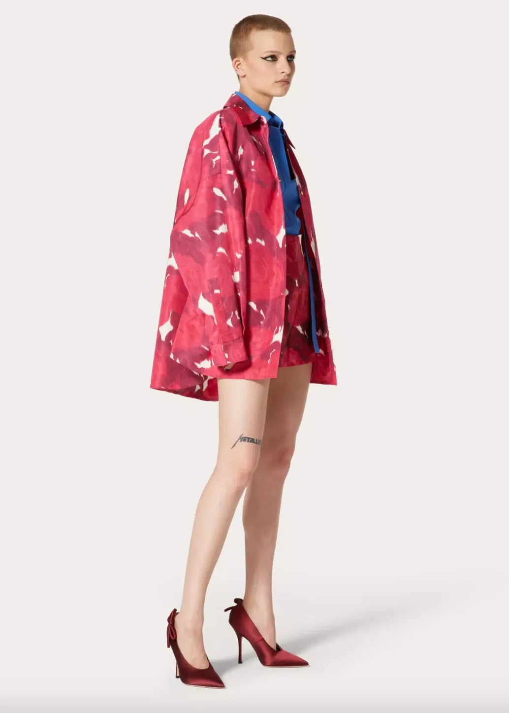 Valentino Rose Moiré Faille Pea Coat - Current Season