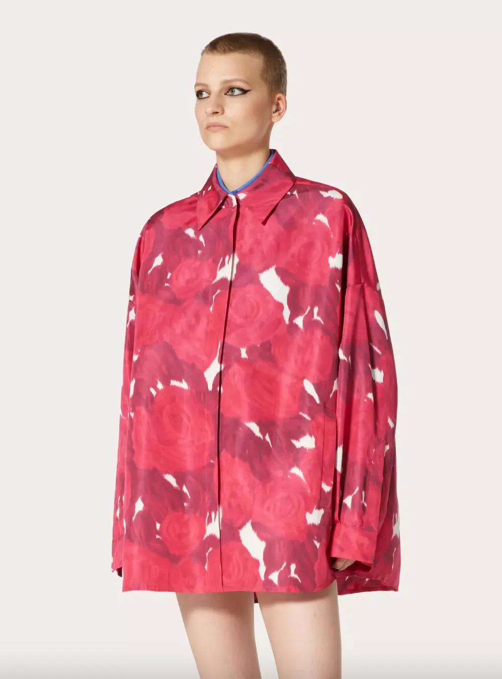 Valentino Rose Moiré Faille Pea Coat - Current Season