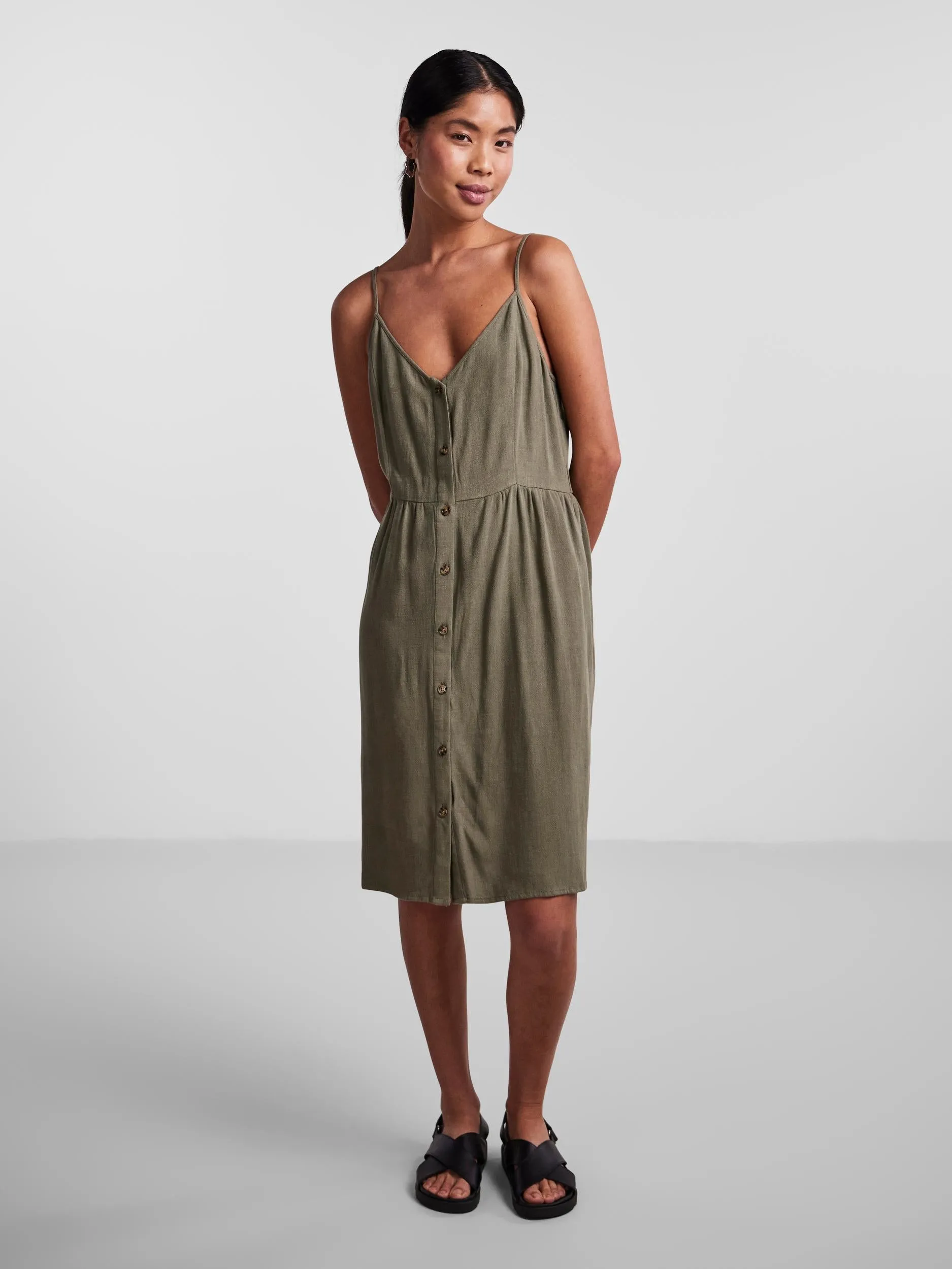 Vinsty Linen Slip Dress - Deep Lichen