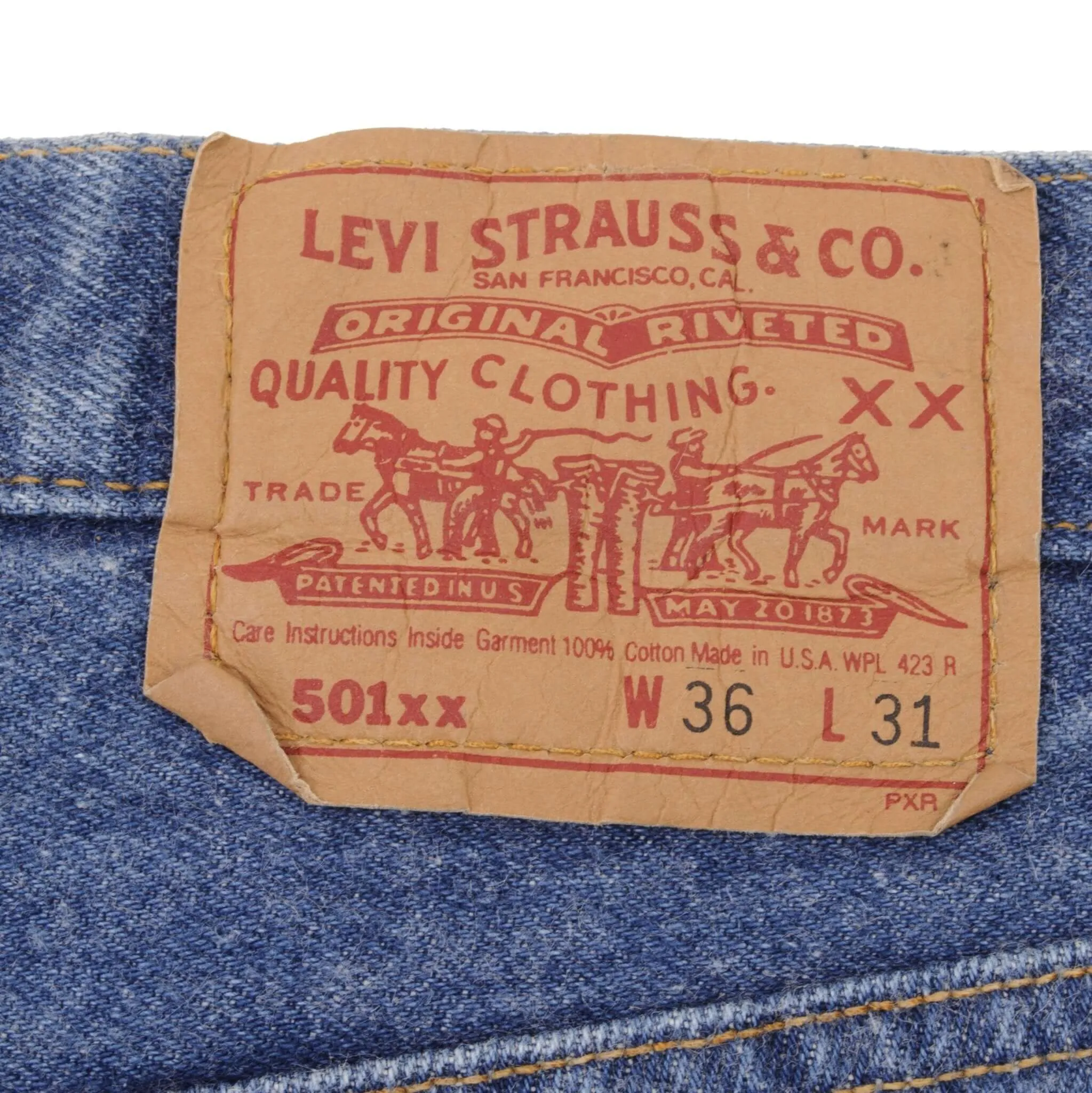 VINTAGE LEVIS 501 JEANS INDIGO 1980S SIZE W36 L29 MADE IN USA