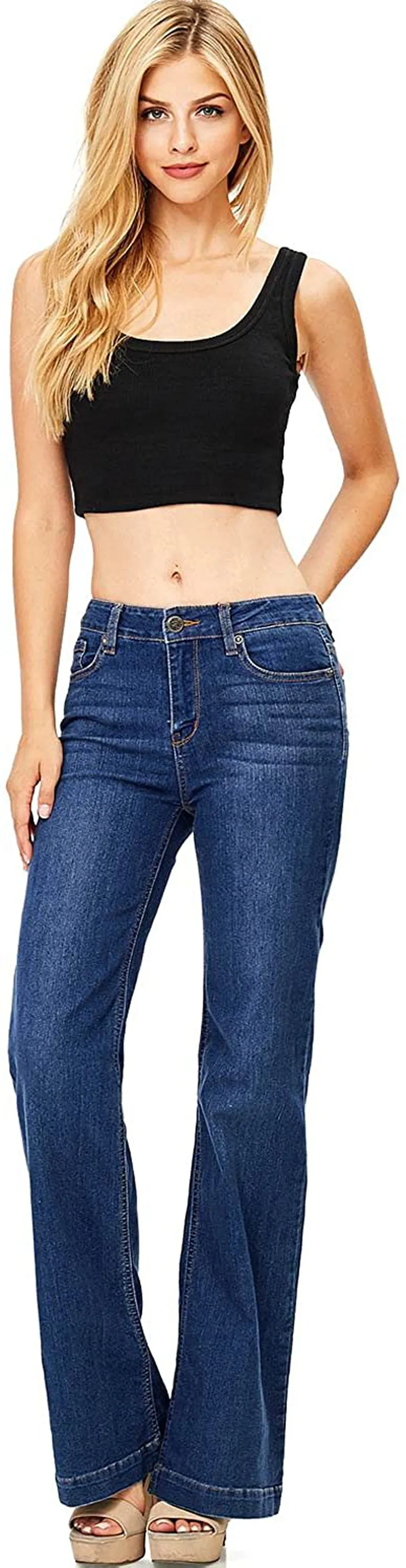 Wax Women's Juniors Mid Waist Boot Cut Straight Jeans