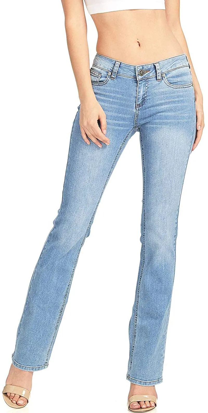 Wax Women's Juniors Mid Waist Boot Cut Straight Jeans