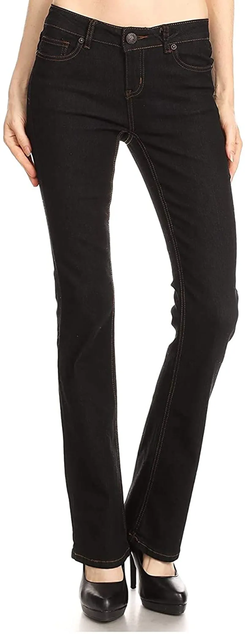 Wax Women's Juniors Mid Waist Boot Cut Straight Jeans