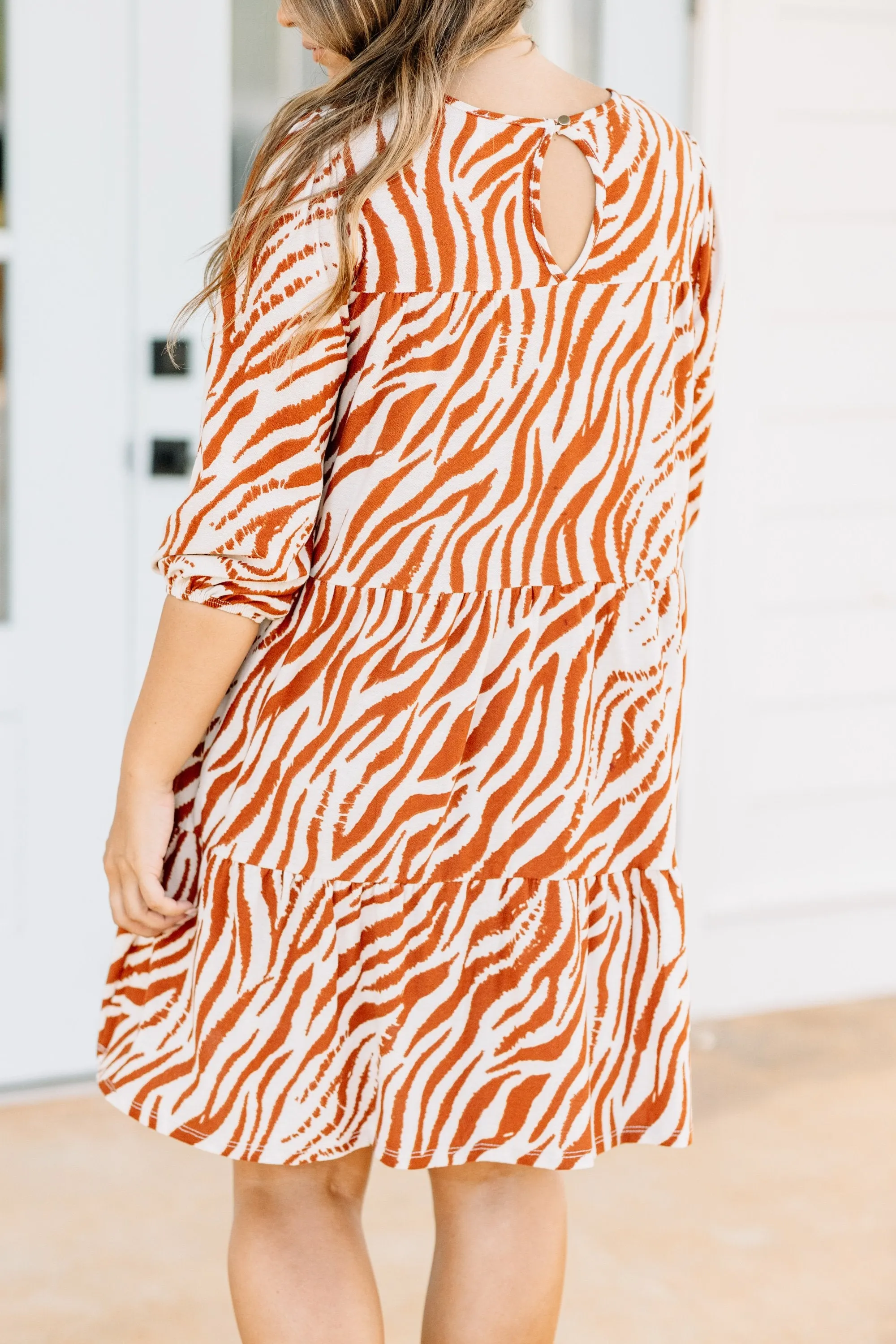 What You Want Bronze Brown Zebra Dress