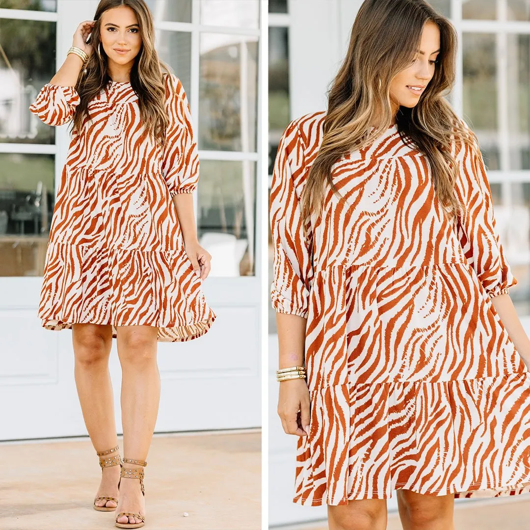 What You Want Bronze Brown Zebra Dress