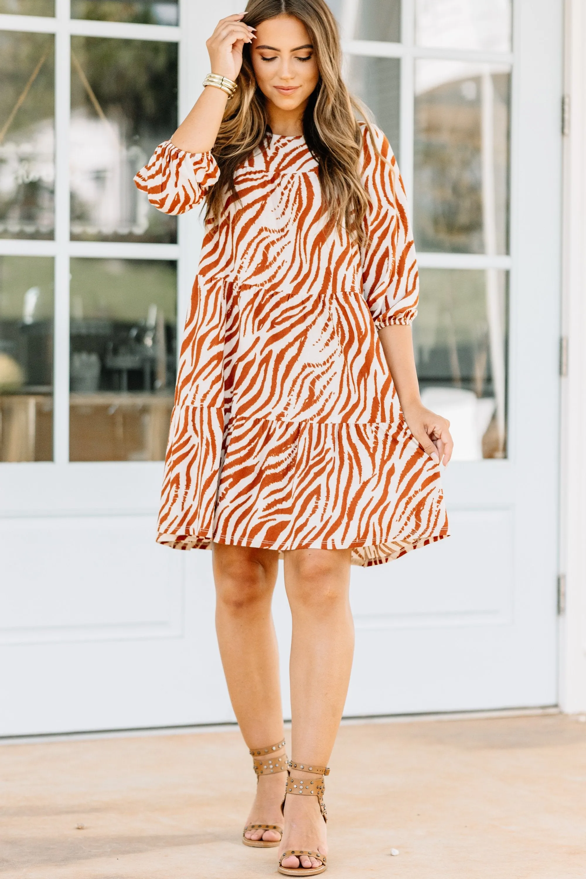 What You Want Bronze Brown Zebra Dress