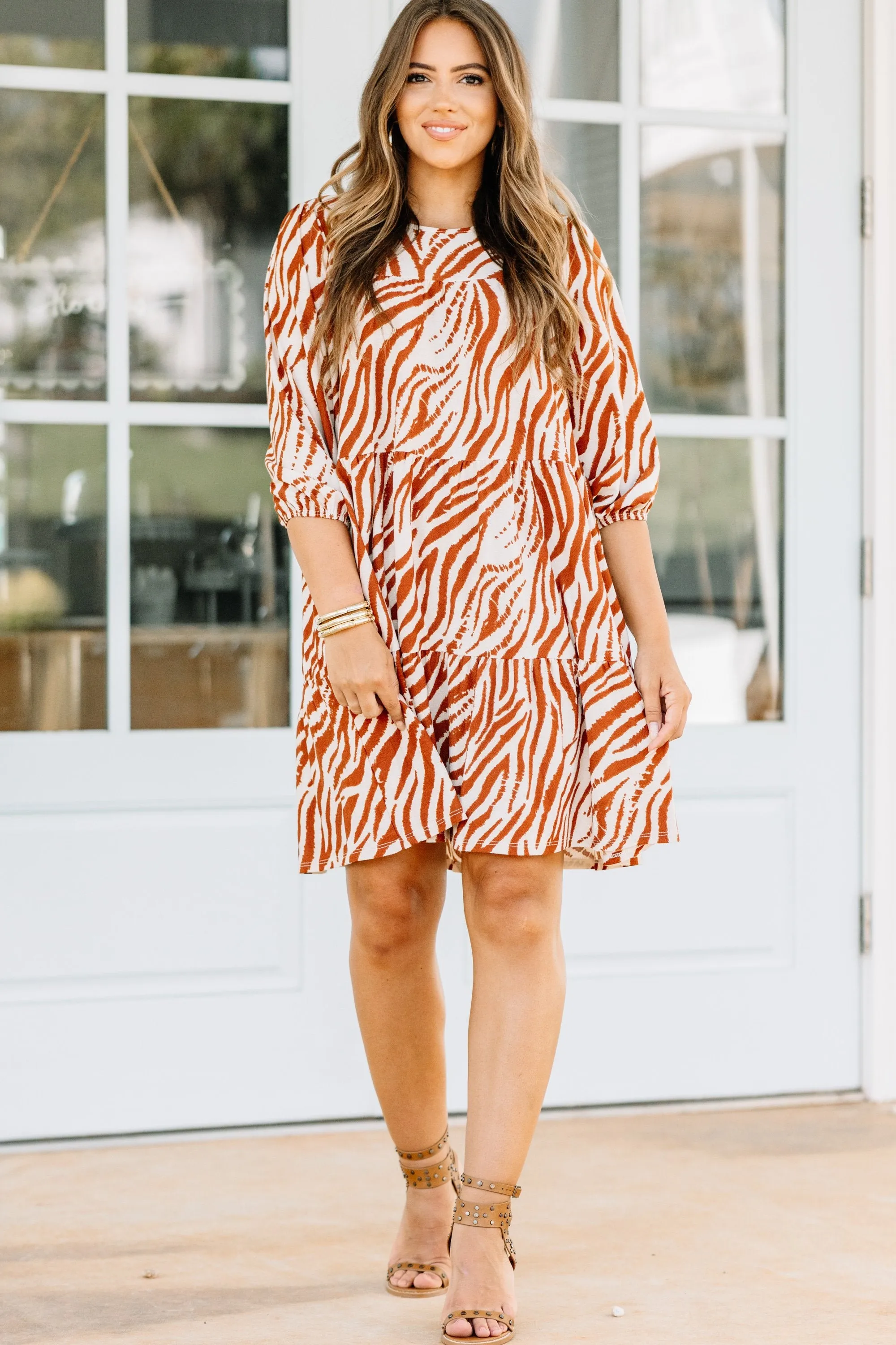 What You Want Bronze Brown Zebra Dress