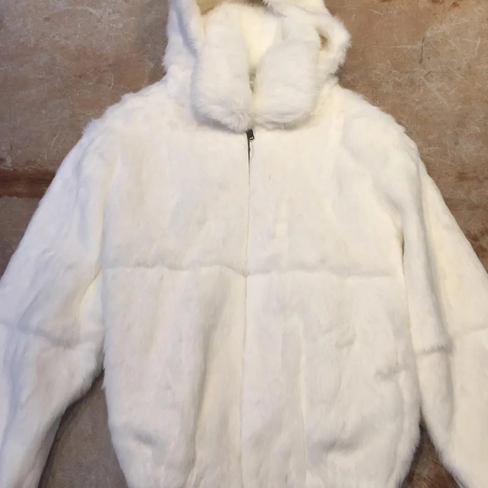 Winter Fur Men's White Rabbit Fur Bomber Jacket