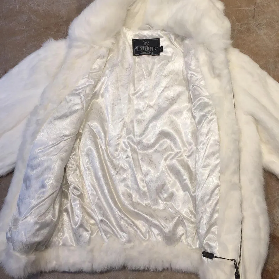 Winter Fur Men's White Rabbit Fur Bomber Jacket