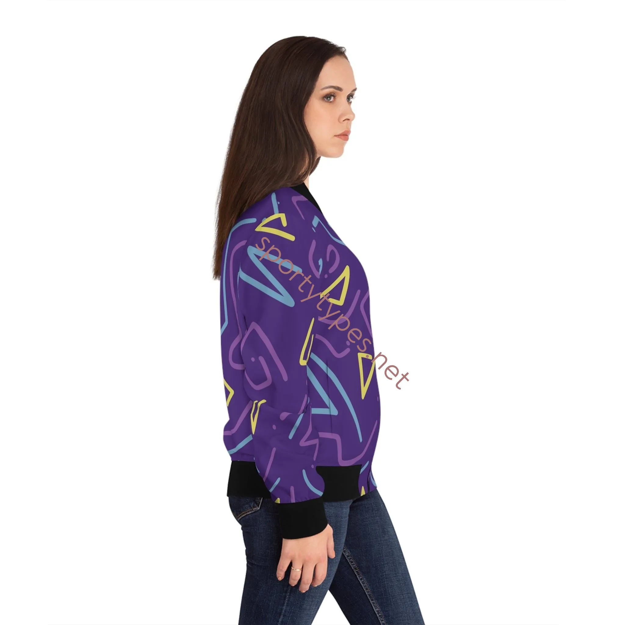 Women's Colored Geometric Bomber Jacket