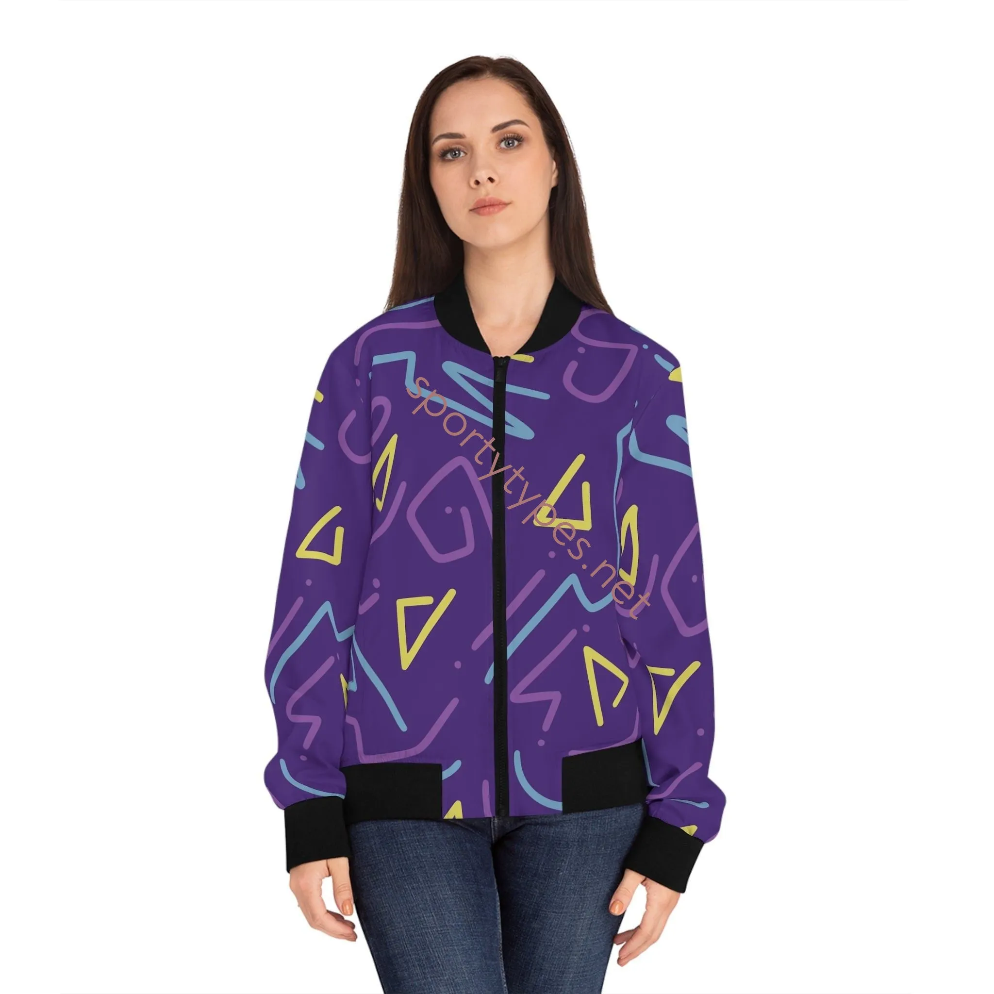 Women's Colored Geometric Bomber Jacket