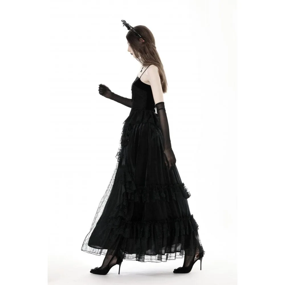 Women's Gothic Ruffled Lace Splice Velvet Skirt