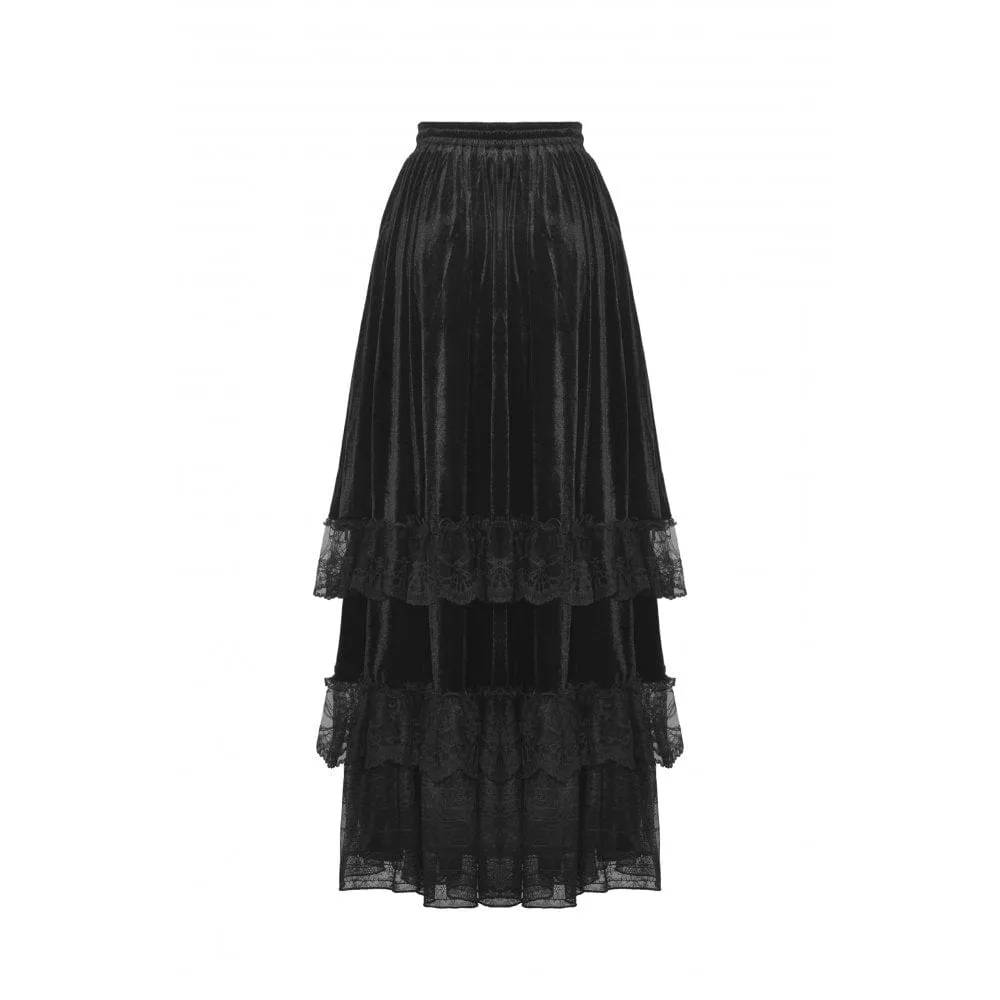 Women's Gothic Ruffled Lace Splice Velvet Skirt