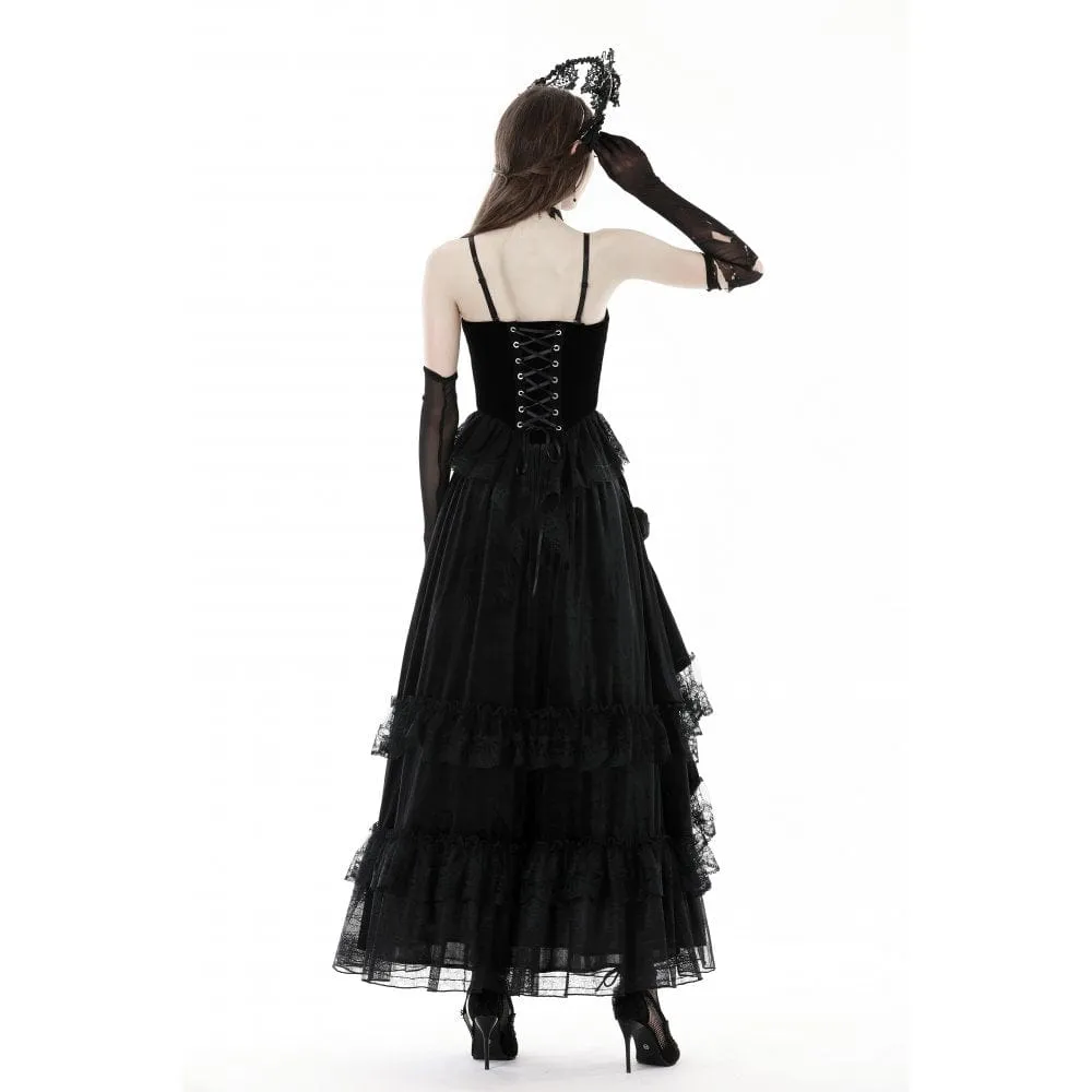 Women's Gothic Ruffled Lace Splice Velvet Skirt