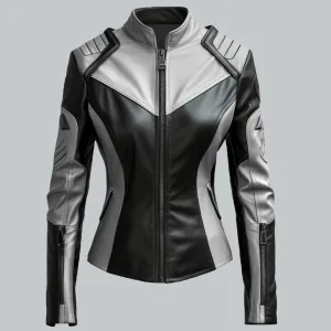 Womens White And Black Faux Leather Jacket