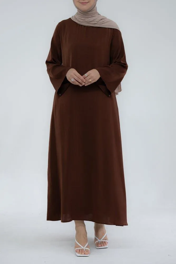 Yasmin Slip dress maxi length with a detachable belt and kimono sleeves in coffee