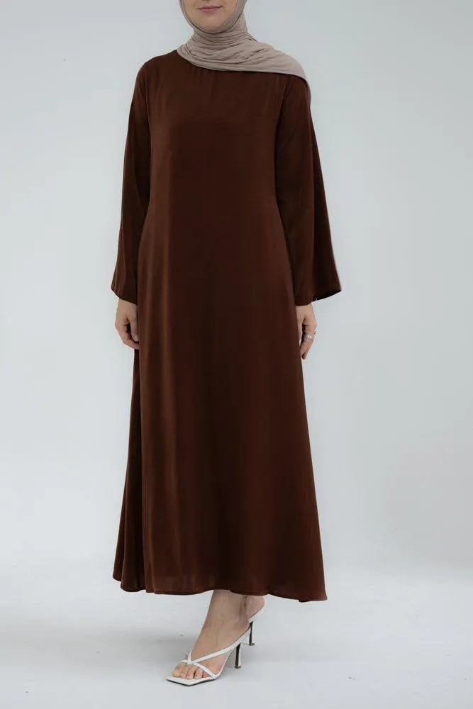 Yasmin Slip dress maxi length with a detachable belt and kimono sleeves in coffee