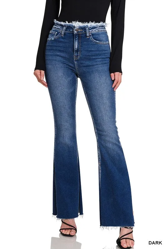 Zenana Frayed Edged Waiste Flare Denim