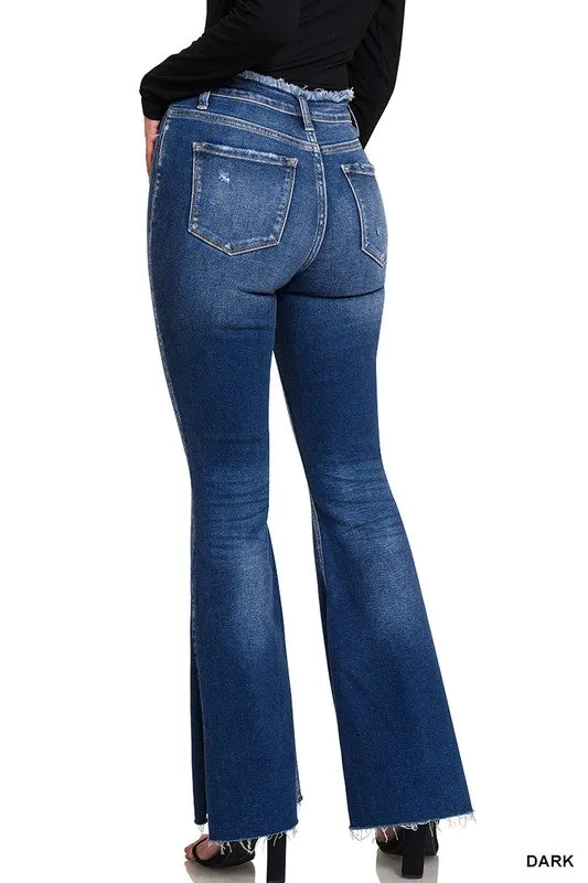 Zenana Frayed Edged Waiste Flare Denim